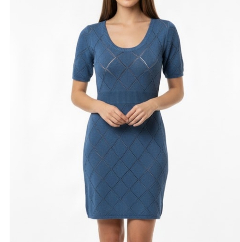 Betsey Johnson Loose Knit Mini Dress Blue S Womens‎ Lined Cottage Core Coastal